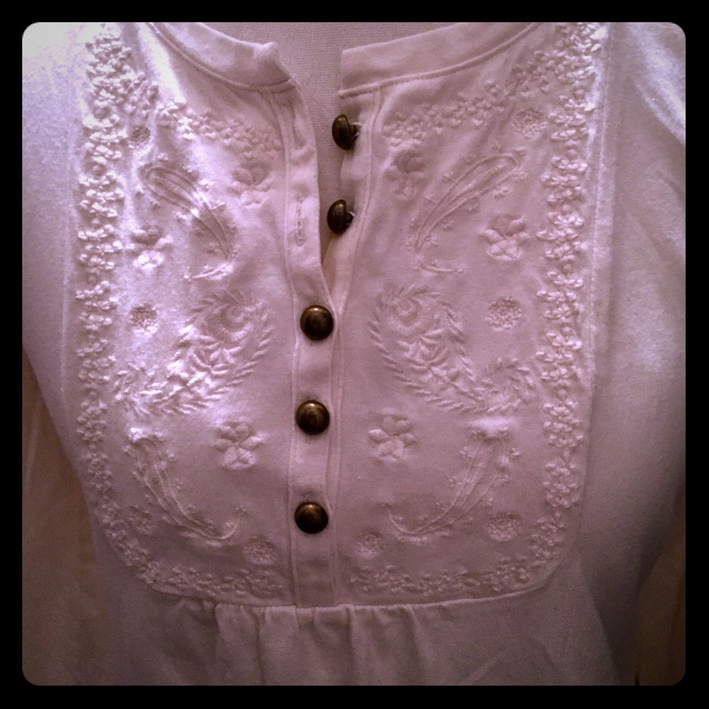 Falls Creek Creamy Top with Embroidery and Buttons